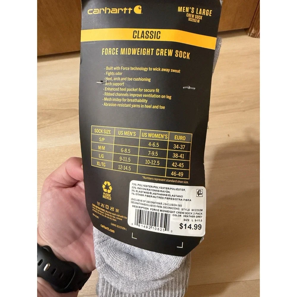 Carhartt Socks Mens L Gray Crew Mid Calf Force Midweight 1 Pair Only NWT
